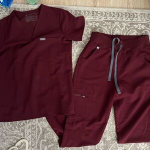 Figs Maroon Scrub Set with Drawstring Pants